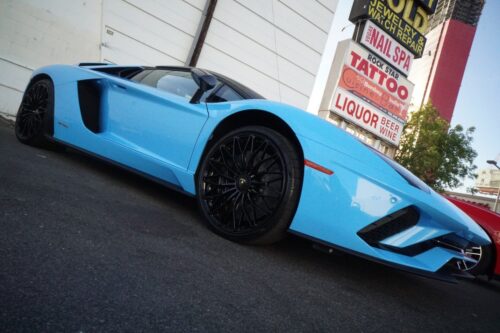 A blue Lamborghini aventedor