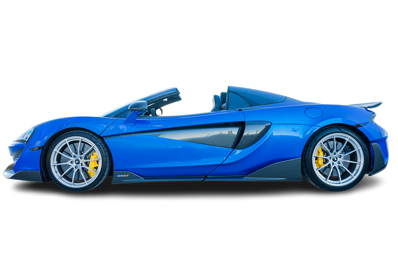 McLaren delivers one car after another that is preternaturally fast, and the 600LT is another in their fleet that delivers on the promise. The convertible gets its muscle from the meaty 3.8L Twin-Turbo V-8 engine that churns out a whopping 592 HP.

It also goes from zero to 60 MPH in mere 2.9 seconds. If you desire pure performance in a car, you don't need to look any further than the 600LT Spider. It has a 7-Speed Dual-Clutch transmission and a torque of 457 ft-lbs TQ!

The organic steering feel and playful disposition promise a high-end driving experience. The car offers a nice selection of features at the top speed of 204 mph. Cross a ¼ mile in 10.4 seconds.

Get the speed and performance you need in a supercar with the blue McLaren 600LT Spider that combines the best of engine, transmission, and performance!

What are you driving today? Reserve your dream car now!