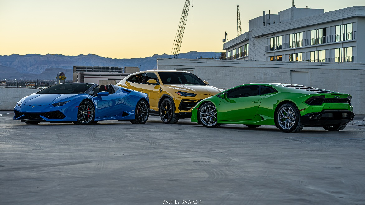 Three gorgeous Lamborghinis haphazardly parked together