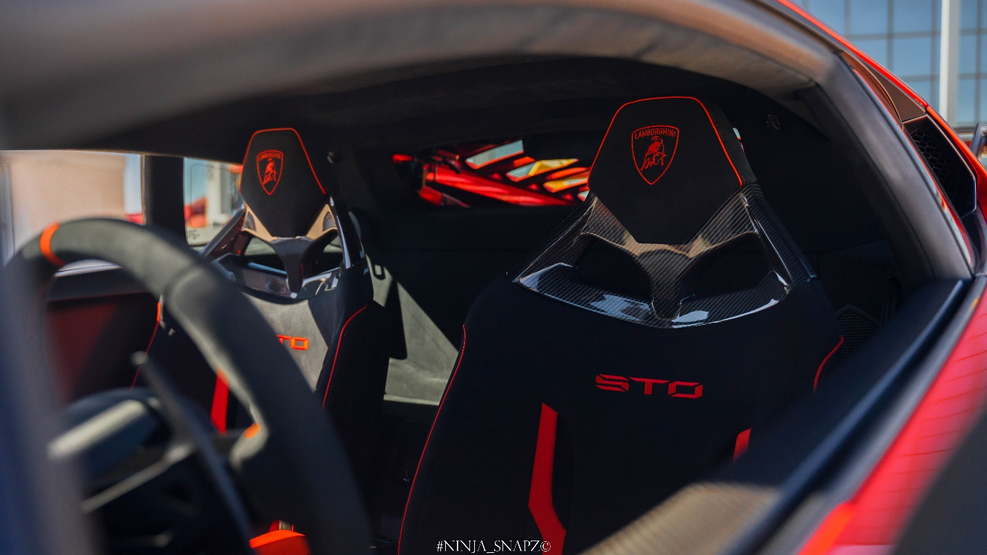 Inside view of a red luxury car