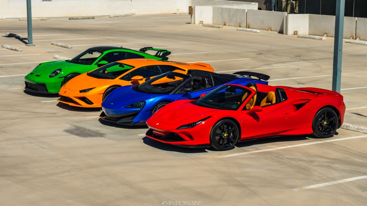 A fleet of exotic cars in one line