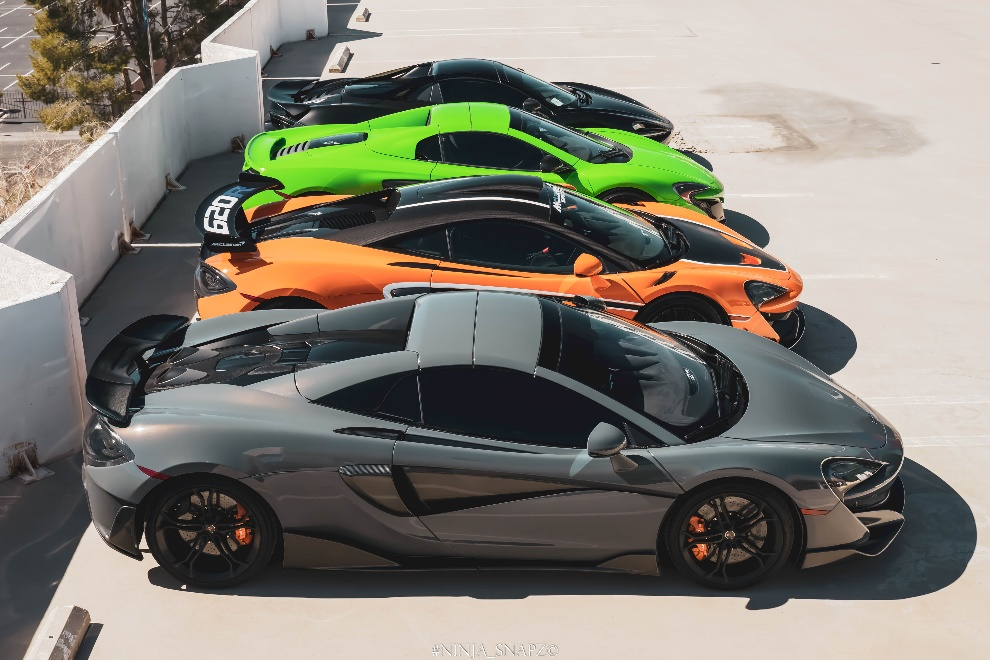Four stunning McLarens parked in a row